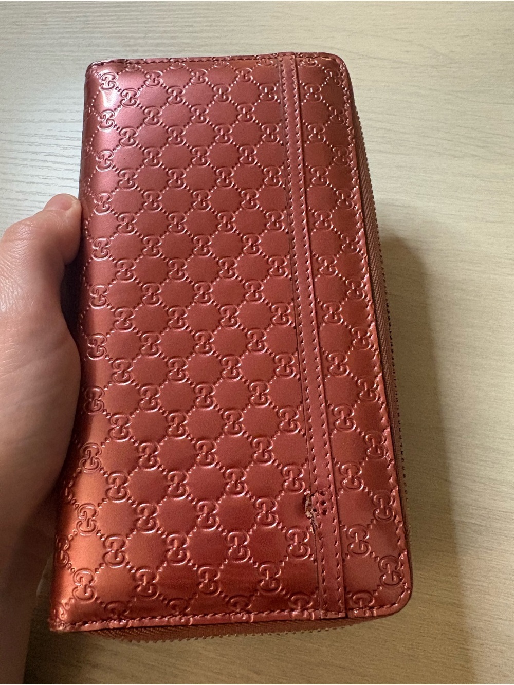 Gucci Metallic Rose-Brown Embossed Monogram Zip Wallet - Picture 9 of 9